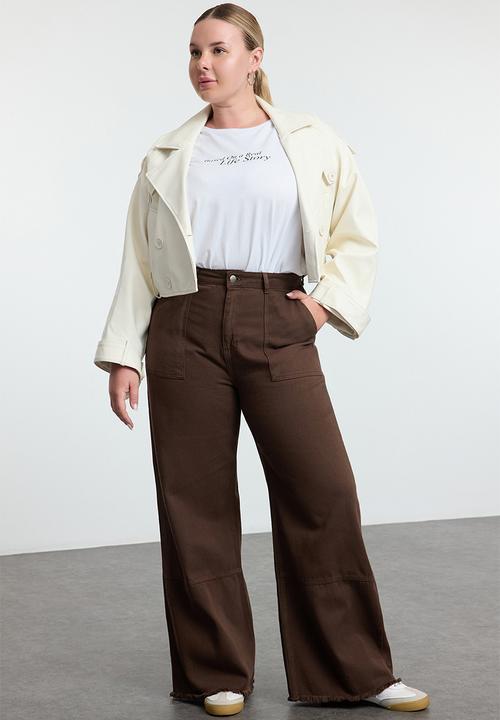 Trendyol - Plus size high waist wide leg plus size wide leg jeans - brown