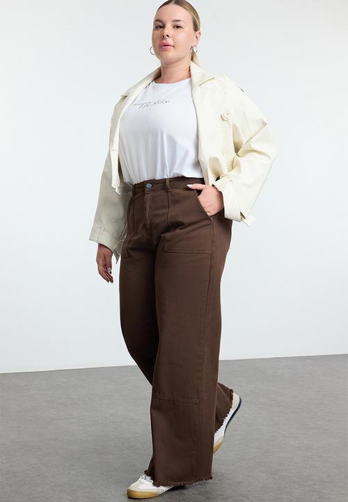 Trendyol - Plus size high waist wide leg plus size wide leg jeans - brown