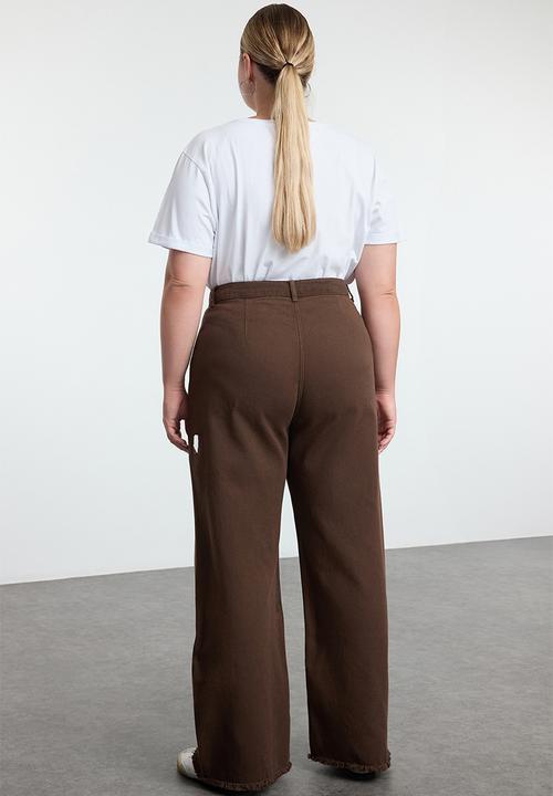Trendyol - Plus size high waist wide leg plus size wide leg jeans - brown