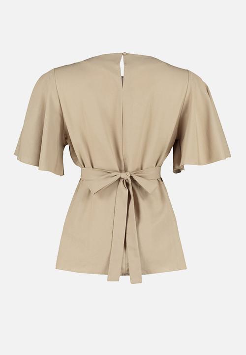 Trendyol - Plus size tie detailed blouse - beige