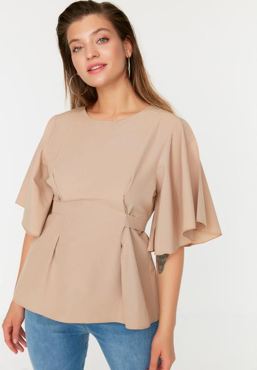 Trendyol - Plus size tie detailed blouse - beige