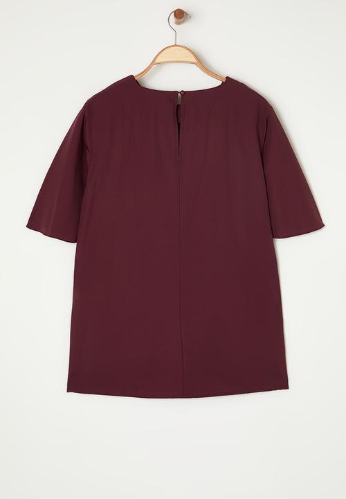 Trendyol - Plus size red binding detailed woven blouse - bordeaux