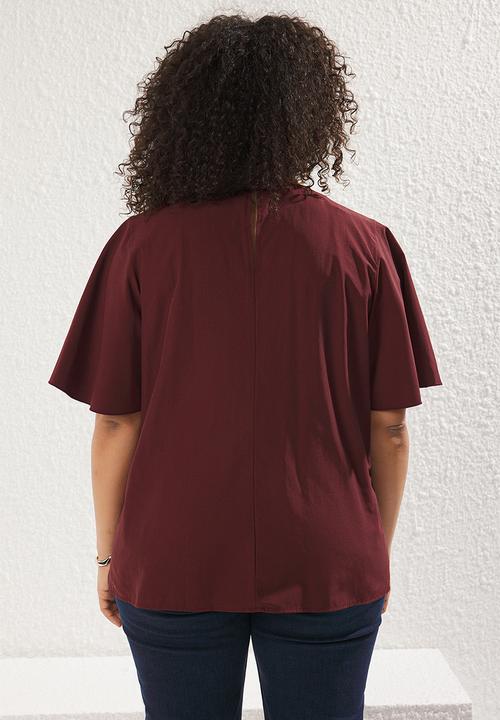 Trendyol - Plus size red binding detailed woven blouse - bordeaux