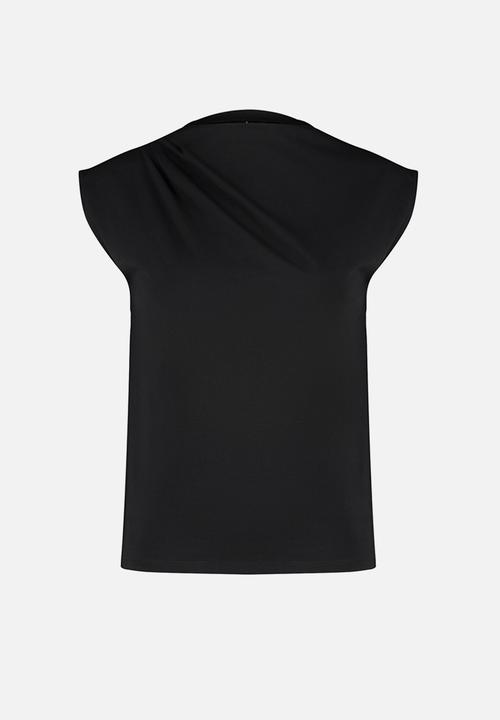 Trendyol - Boat neck drapey knitted t-shirt  - black