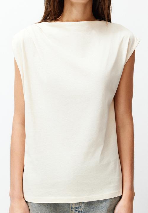 Trendyol - Boat neck drapey knitted t-shirt  - stone