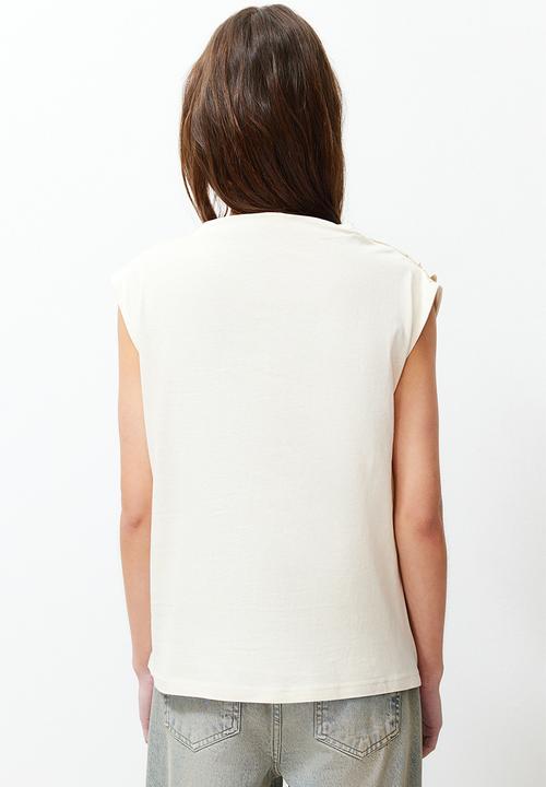 Trendyol - Boat neck drapey knitted t-shirt  - stone