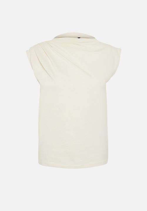 Trendyol - Boat neck drapey knitted t-shirt  - stone