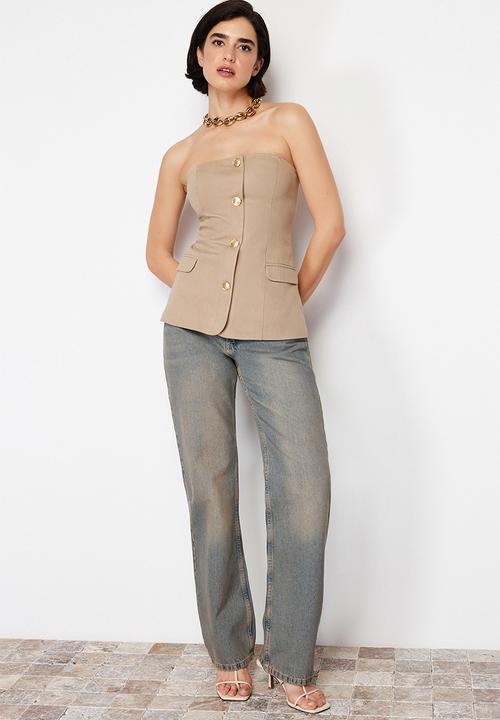 Trendyol - Premium strapless regular woven vest  - beige