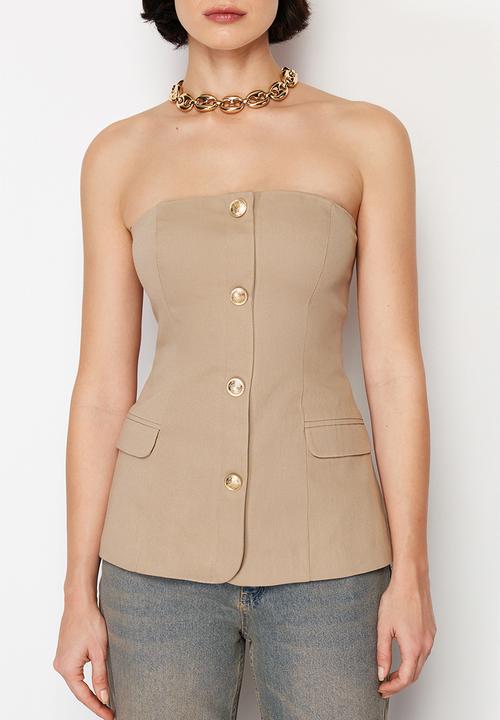 Trendyol - Premium strapless regular woven vest  - beige