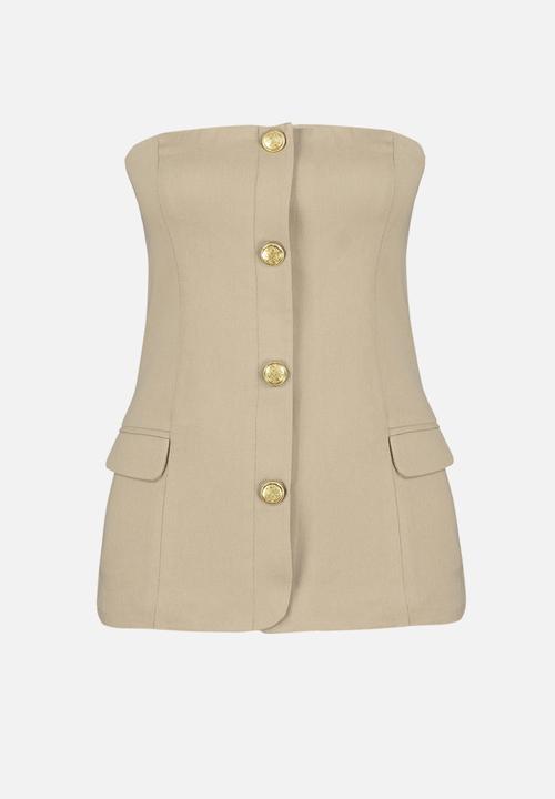 Trendyol - Premium strapless regular woven vest  - beige