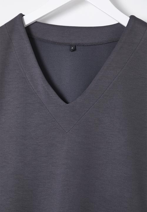 Trendyol - V-neck oversize/wide pattern knitting upper-lower set - anthracite