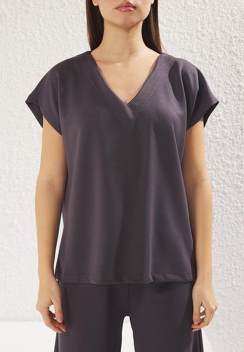 Trendyol - V-neck oversize/wide pattern knitting upper-lower set - anthracite