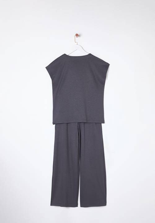 Trendyol - V-neck oversize/wide pattern knitting upper-lower set - anthracite