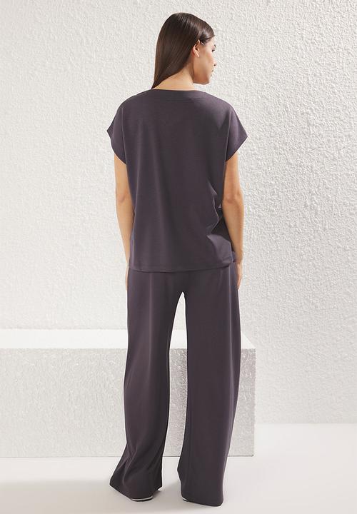 Trendyol - V-neck oversize/wide pattern knitting upper-lower set - anthracite