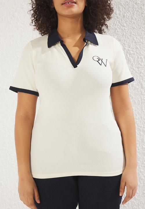 Trendyol - Plus polo collar blouse  - ecru