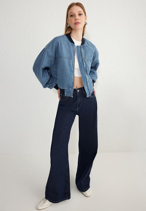 Trendyol - Crop denim bomber jacket  - blue