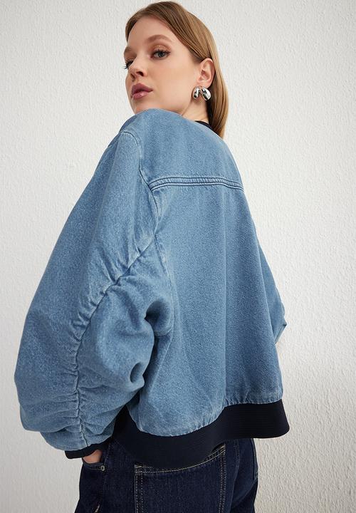 Trendyol - Crop denim bomber jacket  - blue