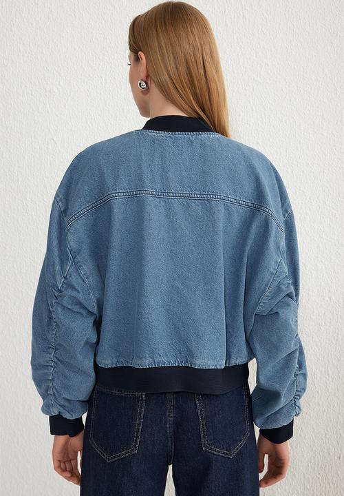 Trendyol - Crop denim bomber jacket  - blue