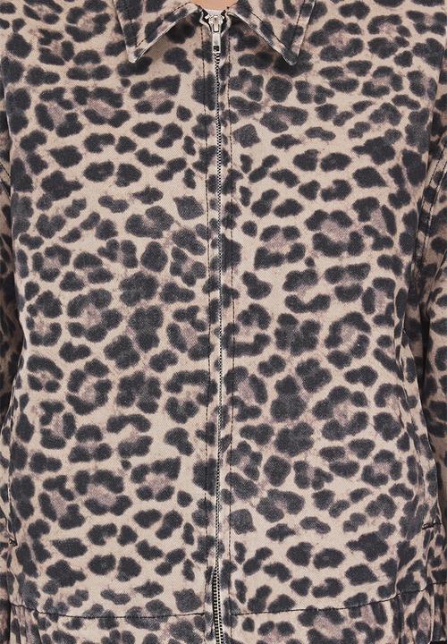 Trendyol - Leopard print zipper oversize denim bomber jacket  - multi-colored