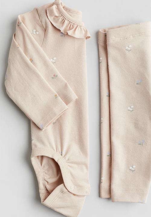 H&M - 2 piece cotton jersey set - light beige floral