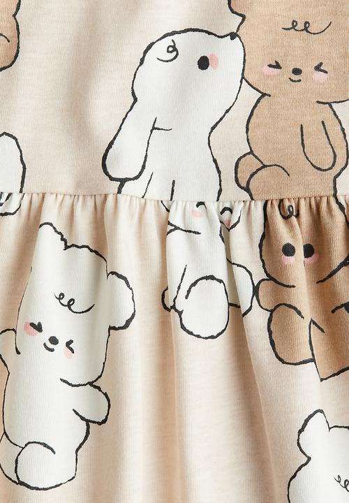 H&M - Patterned cotton jersey dress - beige teddy bears