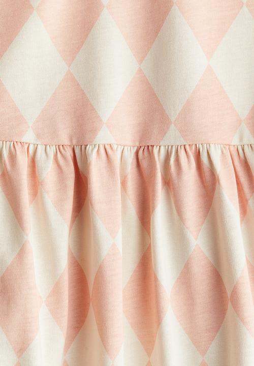 H&M - Patterned cotton jersey dress - peach harlequin-patterned