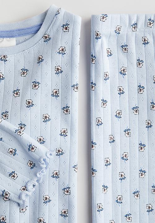 H&M - Ribbed cotton pyjamas - light blue floral 