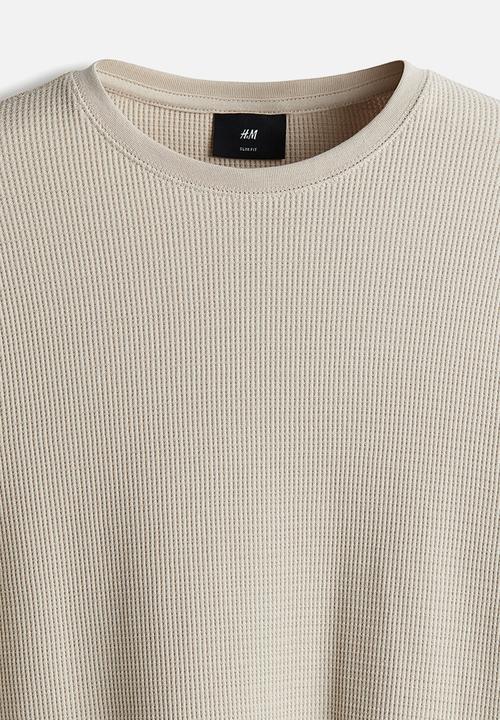 H&M - Slim fit waffled jersey top - light beige