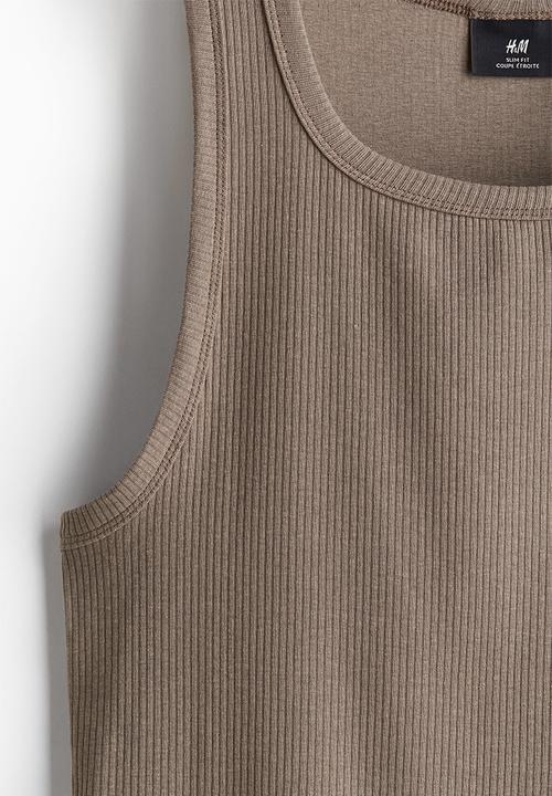 H&M - Slim fit ribbed vest top - dark beige