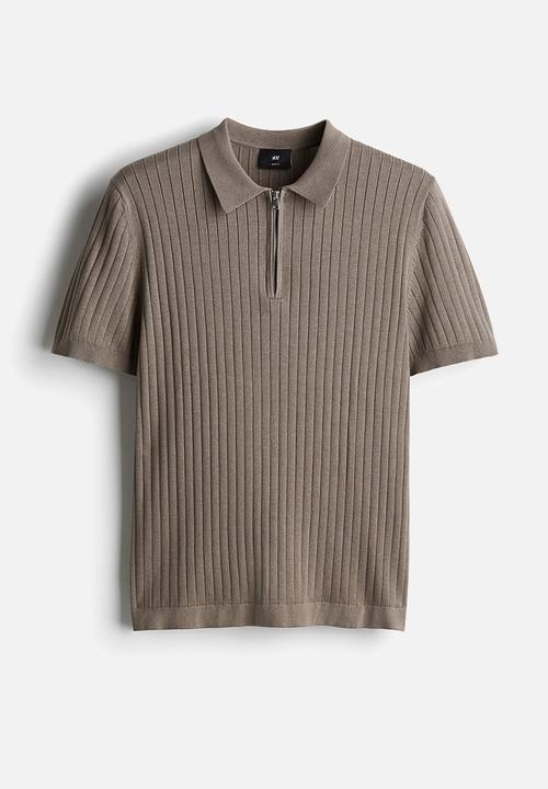 H&M - Slim fit rib-knit polo shirt - dark beige