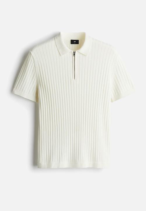 H&M - Slim fit rib-knit polo shirt - cream