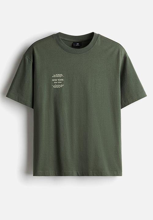H&M - Loose fit printed t-shirt - khaki green new york