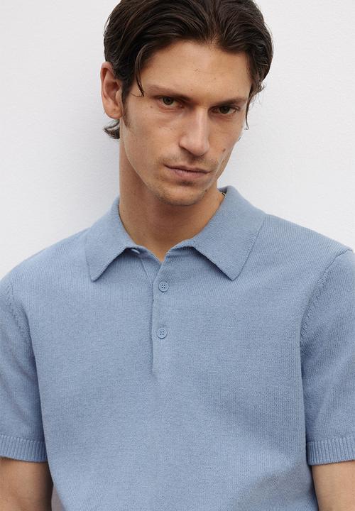 H&M - Regular fit fine-knit polo shirt - light blue