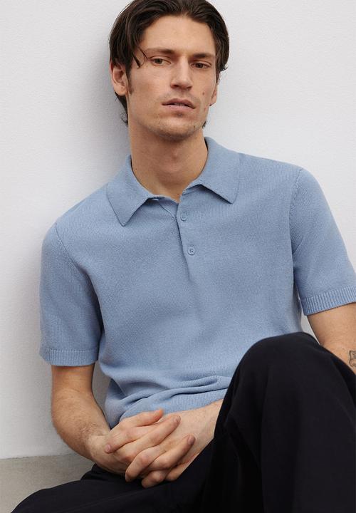 H&M - Regular fit fine-knit polo shirt - light blue