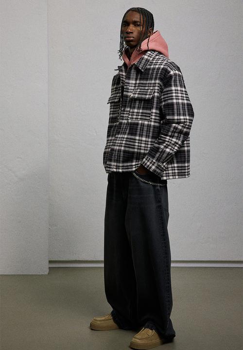 H&M - Oversized fit flannel overshirt - dark grey checked