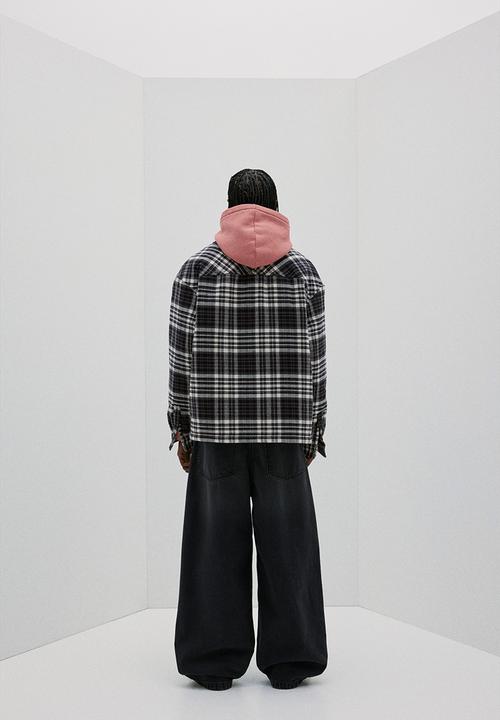 H&M - Oversized fit flannel overshirt - dark grey checked