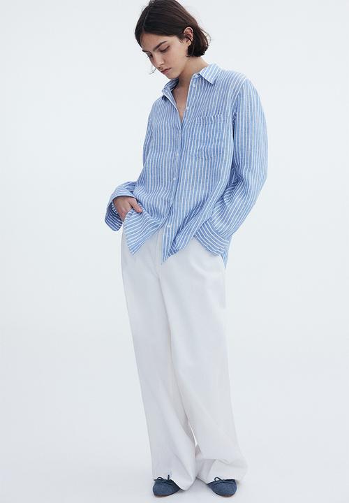 H&M - Linen shirt - blue striped