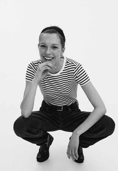 H&M - Ribbed t-shirt - white & black striped