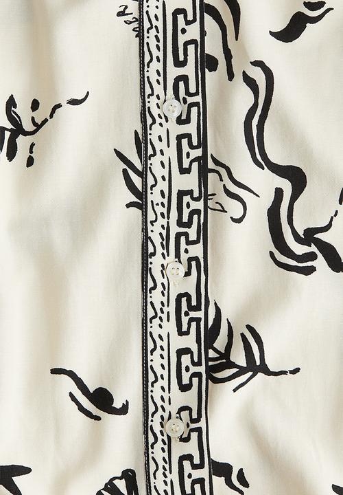 H&M - Linen-blend shirt - cream patterned