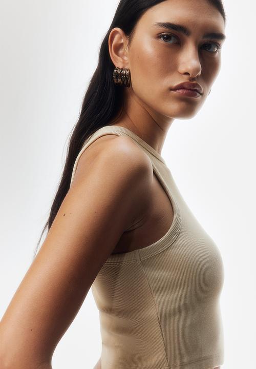 H&M - Cropped ribbed vest top - beige