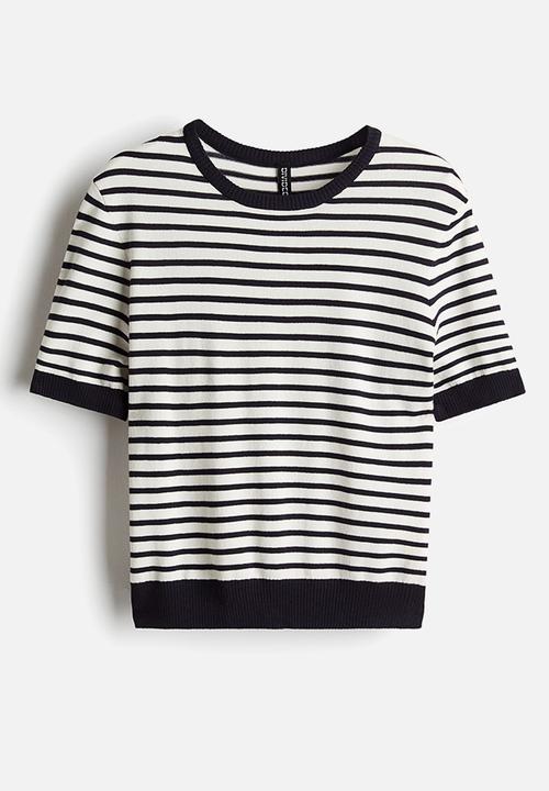 H&M - Fine-knit t-shirt - white & black