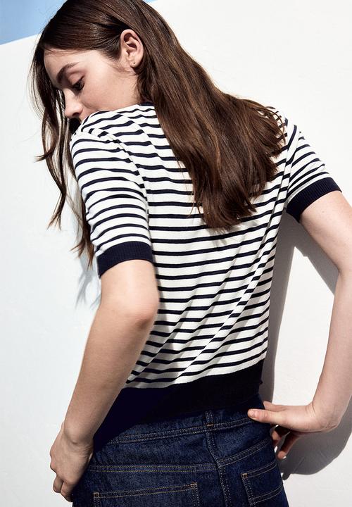 H&M - Fine-knit t-shirt - white & black
