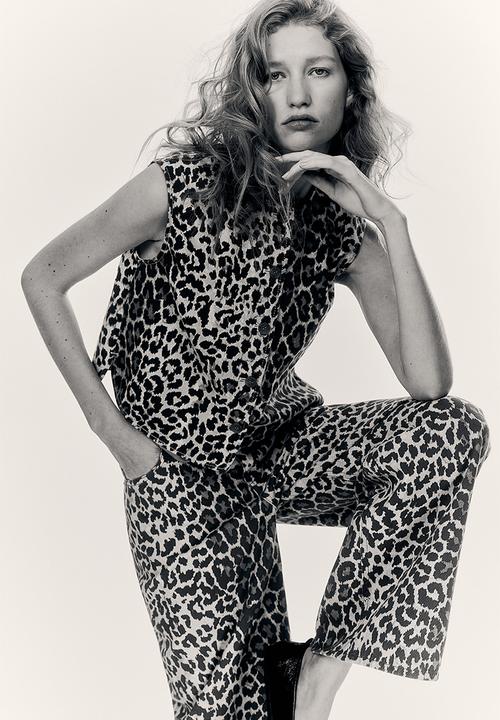 H&M - Wide jeans - light beige leopard-print