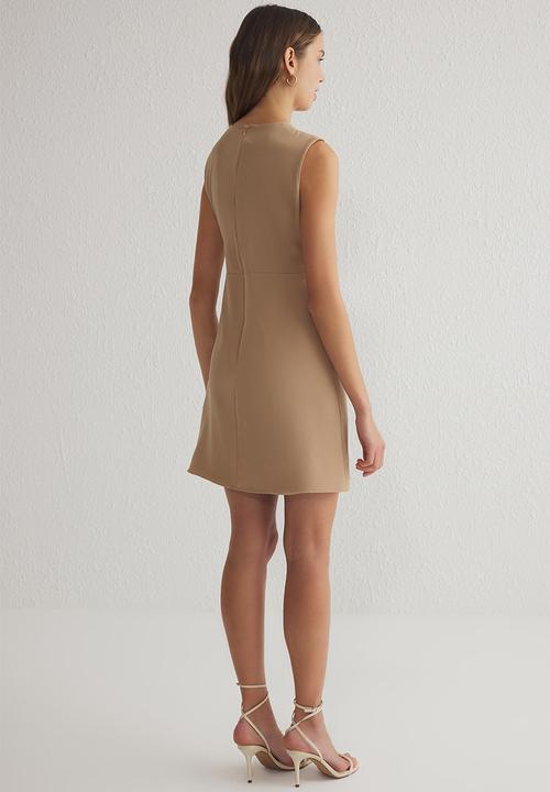 Trendyol - A-Line Mini Woven Dress - Beige