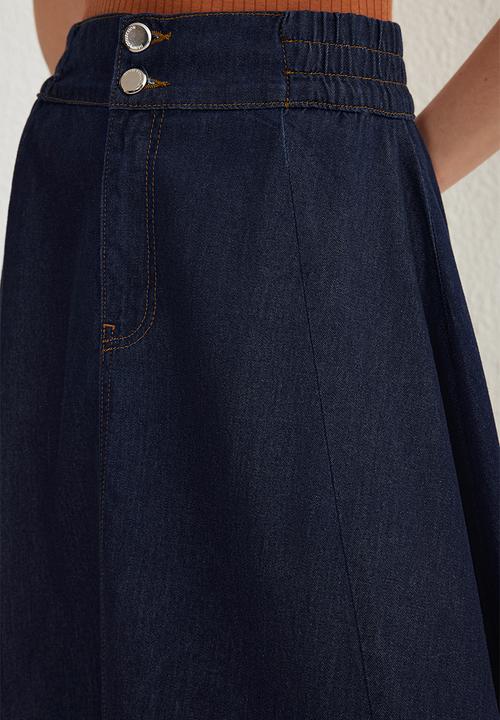 Trendyol - Blue flounce elastic waist maxi denim skirt  - dark blue