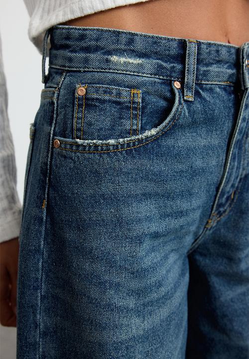 Trendyol - Blue folded leg regular waist skater baggy jeans  - dark blue