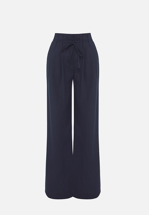 Trendyol - Blue belted wide leg woven trousers  - navy blue