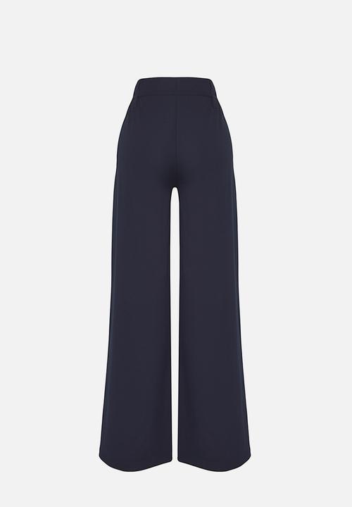 Trendyol - Blue belted wide leg woven trousers  - navy blue