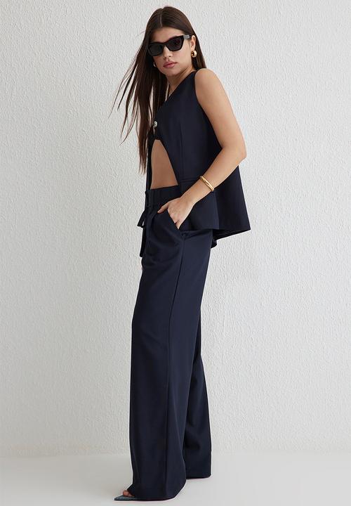Trendyol - Blue belted wide leg woven trousers  - navy blue