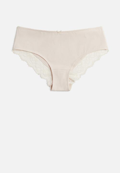 H&M - 3-pack cotton and lace hipster briefs -  white & light beige